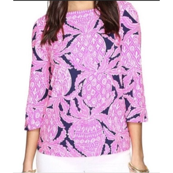 Lilly Pulitzer Waverly Top Pink Pineapple Coco Safari XS RARE HTF GORGEOUS - Picture 7 of 9